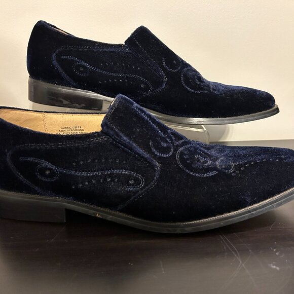 Mens GIORGIO BRUTINI Sz 11 Navy Blue Velvet Embossed Loafers Flats Shoes - Picture 8 of 8